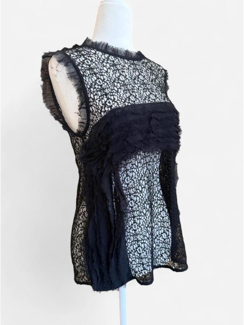 Trouvé Black Lace Sleeveless Ruffle Sheer Blouse Size Small